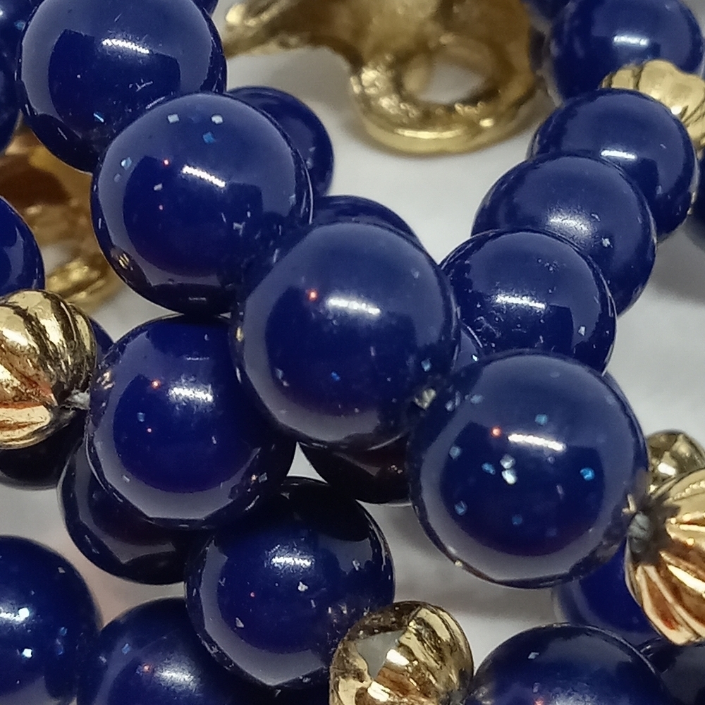 * vintage Kenneth Lane KJL Avon Rams Head blue glitter bead necklace 2 strand - Picture 5 of 6